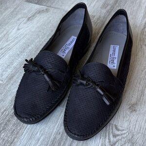 Lorenzo Banfi Designer Black Loafers, Tassels, Men’s Size 8, Handmade in Italy